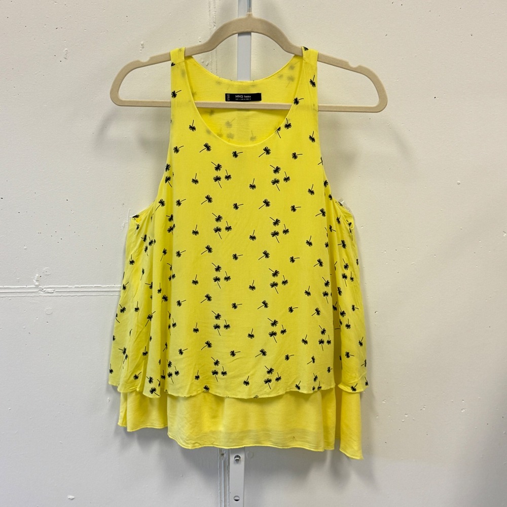 MNG Basics Yellow Palm Tree Print Layered Tank Top Womens Size Medium Sleeveless